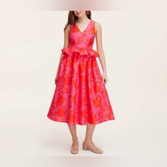 Kate Spade NY x Target Classic Rose Peplum Midi Dress Size 6 - Picture 2 of 14